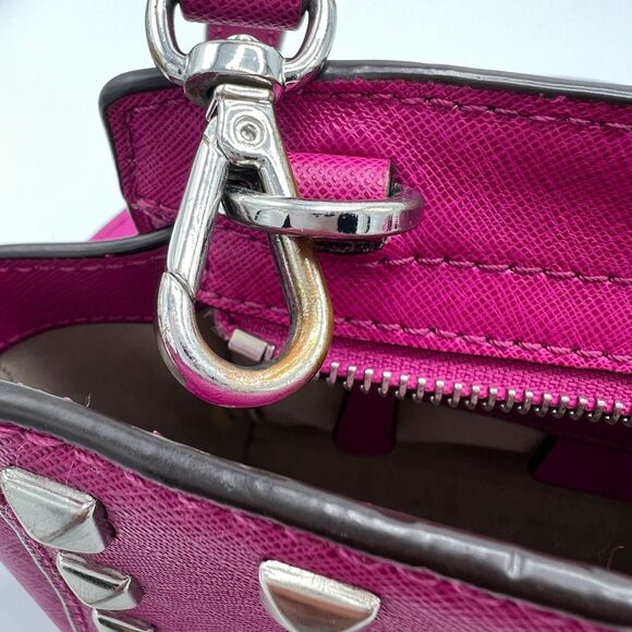 Michael Kors Selma Studded Saffiano Messenger Crossbody Bag Hot Pink/Silver - Picture 8 of 14